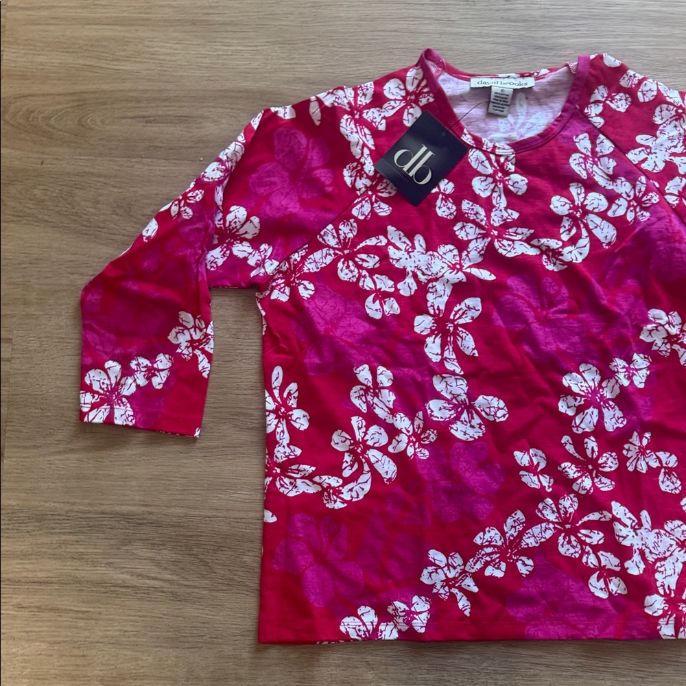 David Brooks Red Floral Long Sleeve Tee - Picture 4 of 5